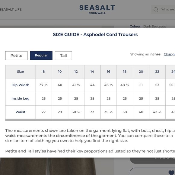 Seasalt Cornwall Asphodel Cord Trousers in Highland (olive green) - Picture 15 of 15
